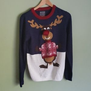 Small blue reindeer Christmas sweater